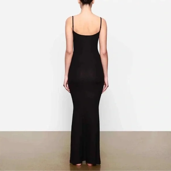 Skims Onyx Black Ribbed Maxi Dress Loungewear Sleepwear NWT Super comfortable - Picture 2 of 4